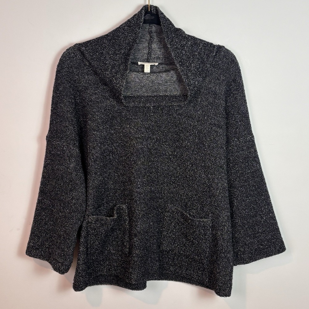 Eileen Fisher Womens Grey Speckled Organic Cotton Wool Blend high neck sweater M
